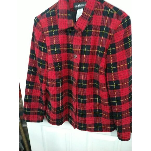 SAG Harbor Collared Front Button Red Plaid Jacket Size 14 - Picture 5 of 14